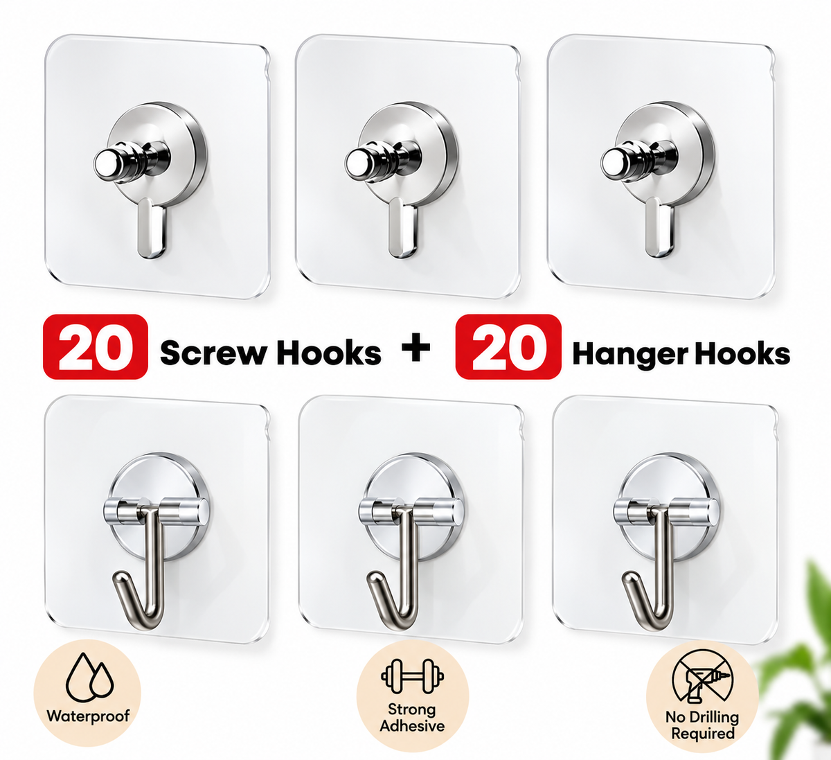 Trendzen Heavy-Duty Self-Adhesive Hooks – 40 Piece Combo