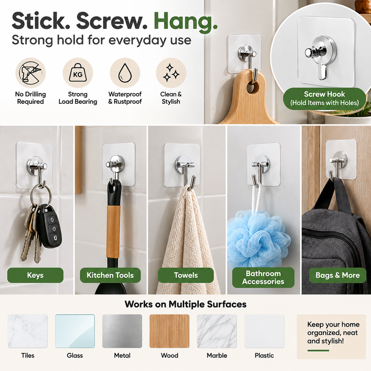 Trendzen Heavy-Duty Self-Adhesive Hooks – 40 Piece Combo