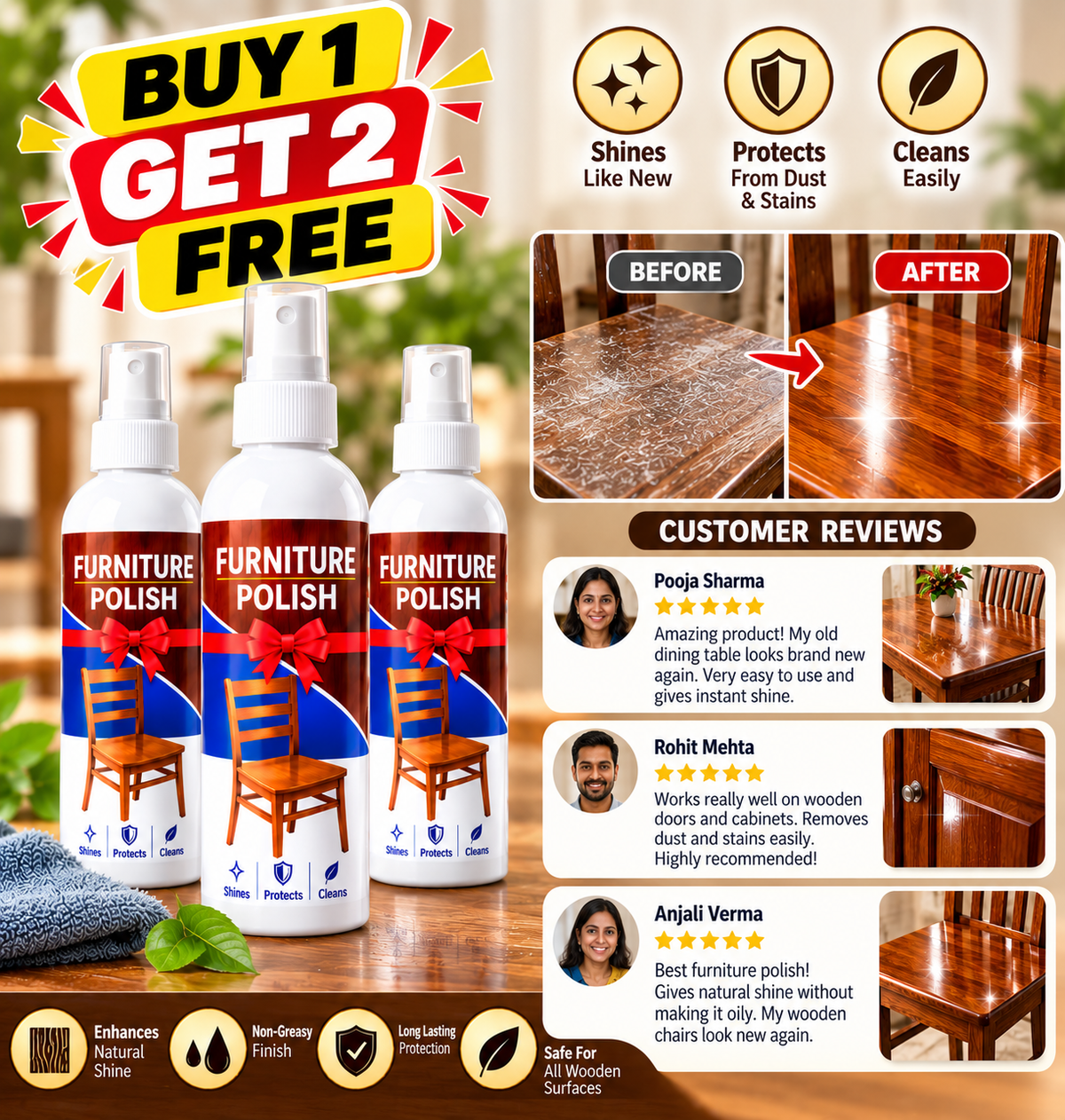 Trendzen Furniture Polish & Shine – Buy 1 Get 2 Free
